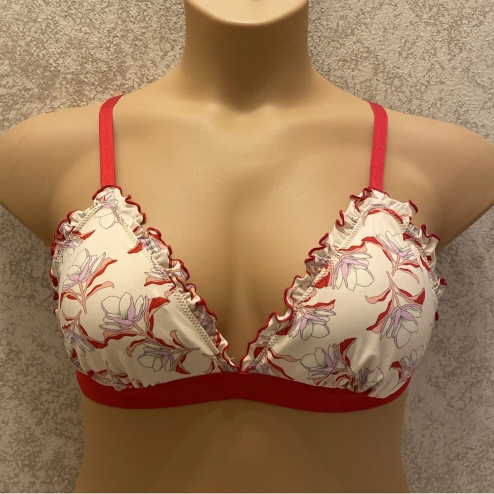 H&M Red and White Floral Bikini Top